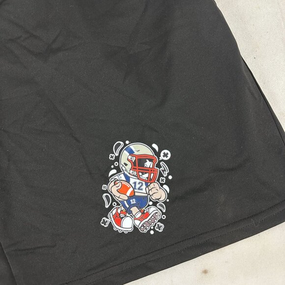 Mens Black Drawstring Sports Shorts With Cartoon Football Print - Size L - Picture 2 of 4